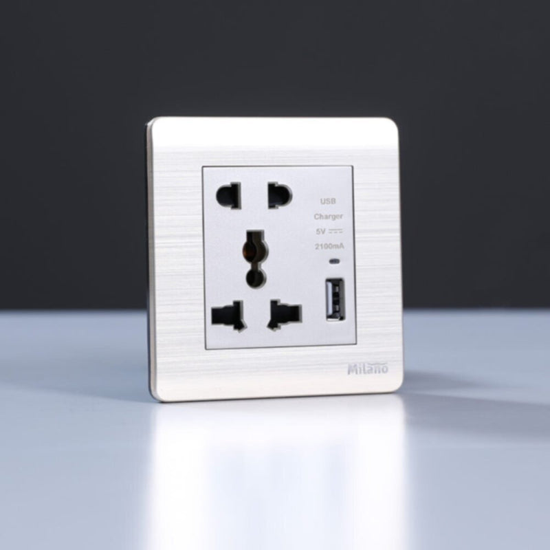MILANO | 16A Universal Socket(2Pin+3Pin) With 2.1A U-Gold | 210100300318