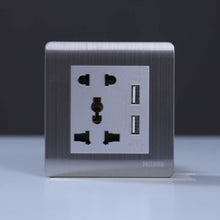 MILANO | 16A Universal Socket(2Pin+3Pin) With 2.1A U-Silver | 210100300319