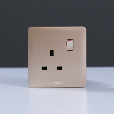 MILANO | 13A Single Switched Socket With Led Indicator-Gold | 210100300341