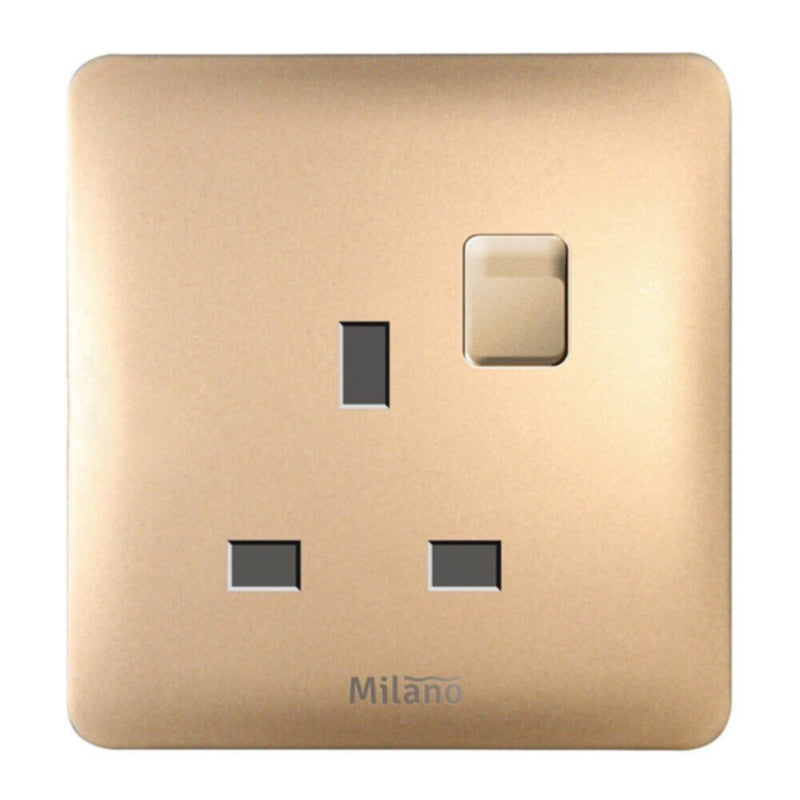 MILANO | 13A Single Switched Socket With Led Indicator-Gold | 210100300341