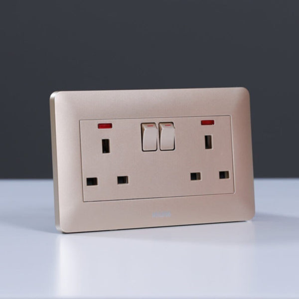 MILANO | 13A Twin Socket With Switch & Led Indicator-Gold | 210100300342