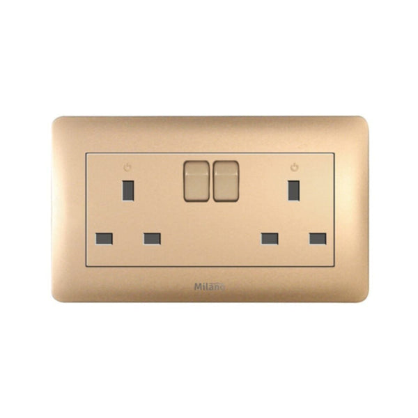 MILANO | 13A Twin Socket With Switch & Led Indicator-Gold | 210100300342