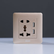 MILANO | 2 Pin & 3 Pin Universal Socket With 2.1A Us-Gold | 210100300349