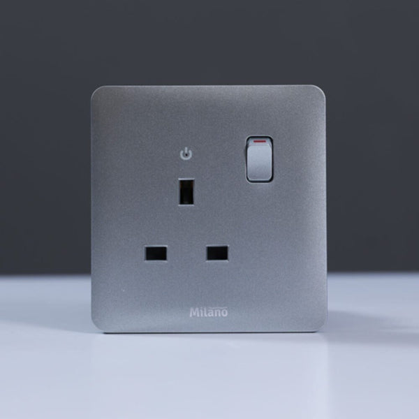 MILANO | 13A Single Switched Socket With Led Indicat-Silver | 210100300371