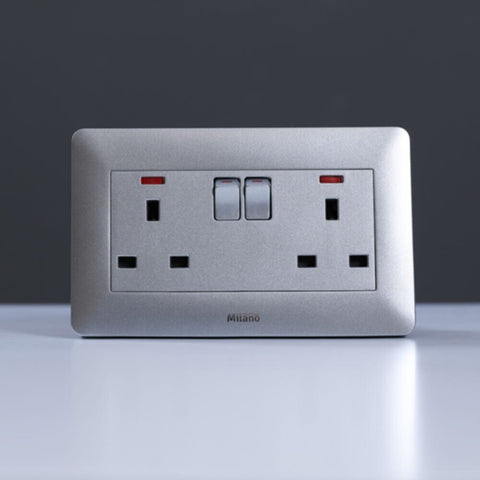 MILANO | 13A Twin Socket With Switch & Led Indicator-Silver | 210100300372