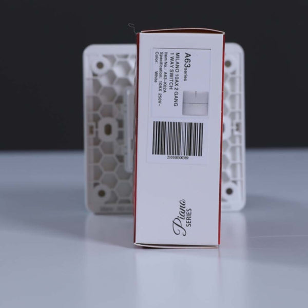 MILANO | 10A 2 Gang 1 Way Switch Wh Ps | 210100300389