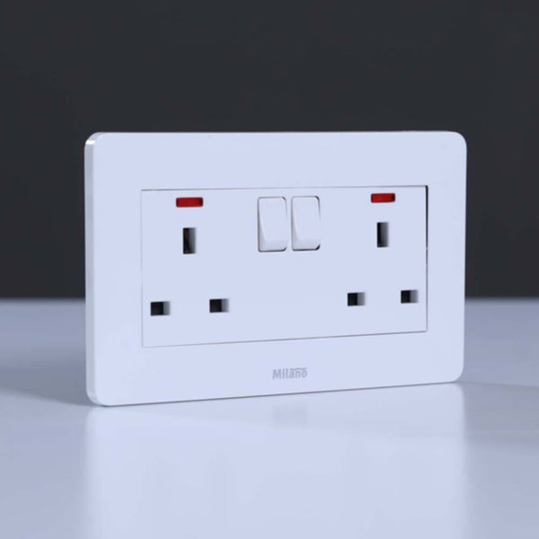MILANO | 13A Twin Socket With Switch & Led Indicator-White | 210100300402