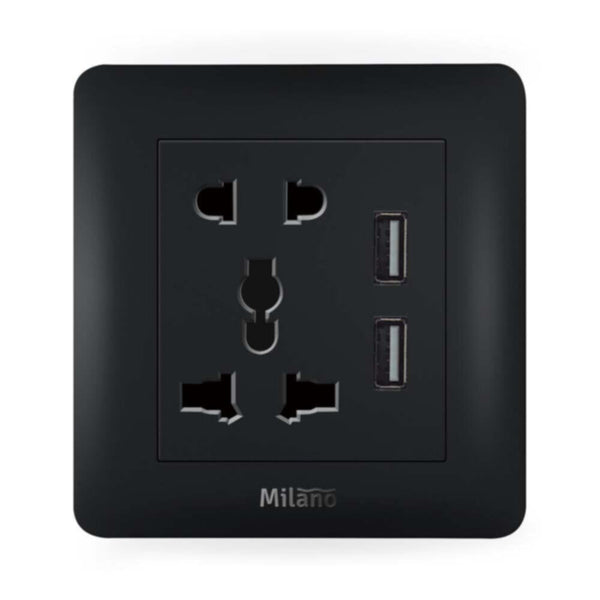 MILANO | 16A Single Universal Socket With Dual Usb | 210100300467