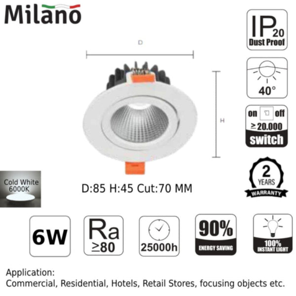 MILANO | New Led Spot Light 6W 6000K | 210302300131