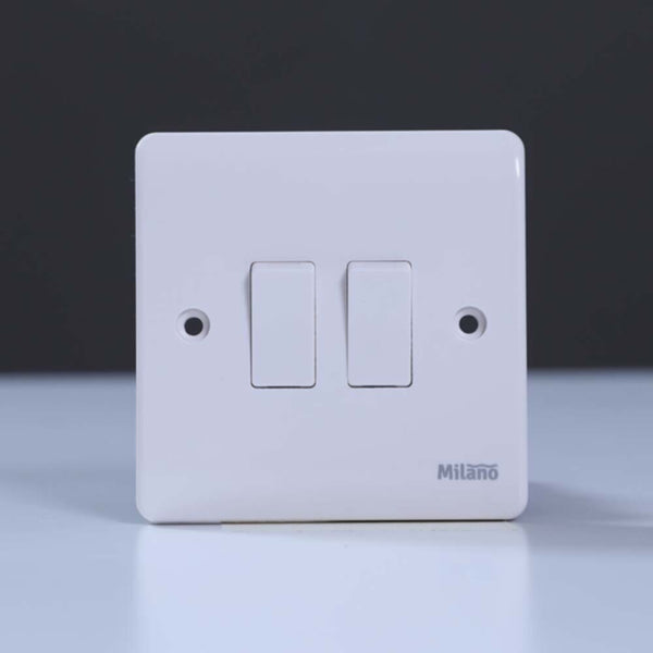 MILANO | 10A 2 Gang 1 Way Switch White | 210800100004