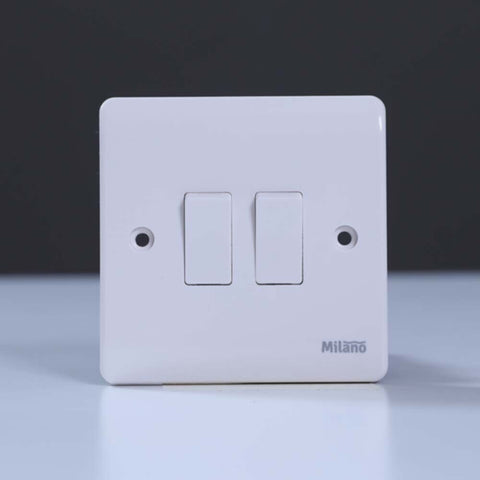 MILANO | 10A 2 Gang 1 Way Switch White | 210800100004