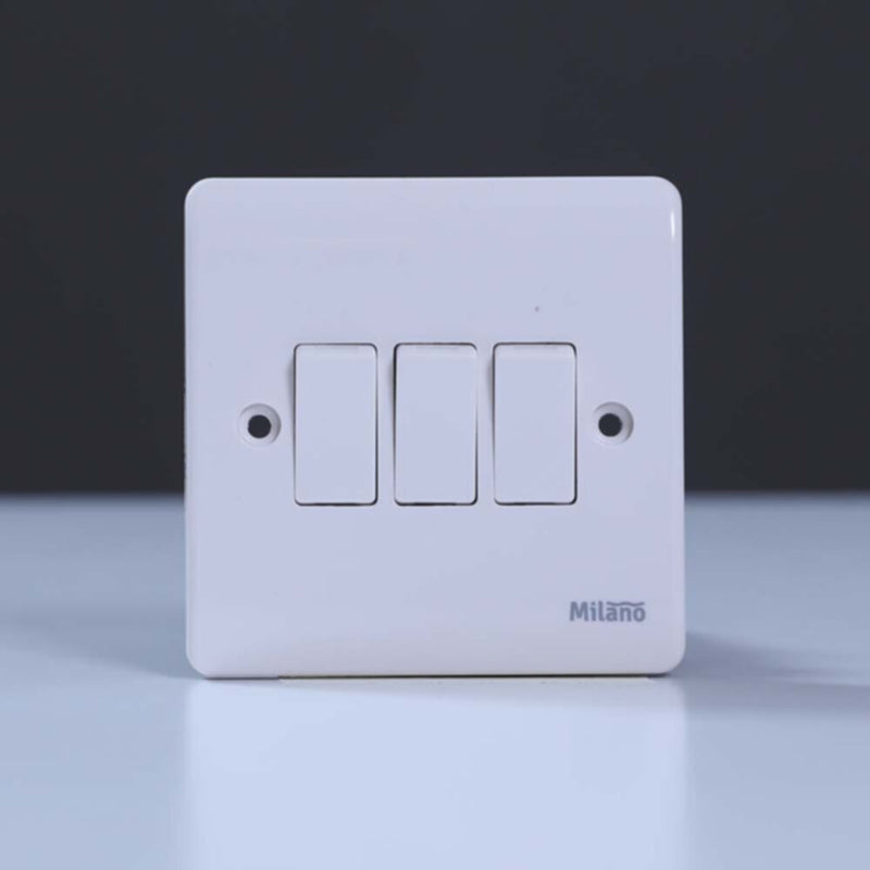 MILANO | 10A 3 Gang 1 Way Switch White | 210800100006