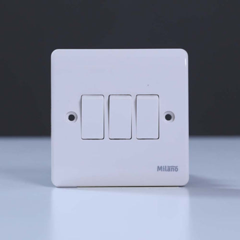 MILANO | 10A 3 Gang 1 Way Switch White | 210800100006