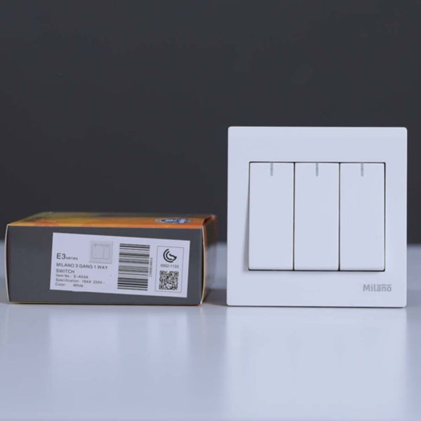 MILANO | 16A 3 Gang 1Way SwitchMpw | 210800100014