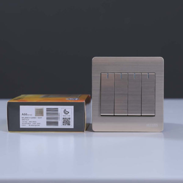 MILANO | 10A 4 Gang 1 Way Switch Gd | 210800100024