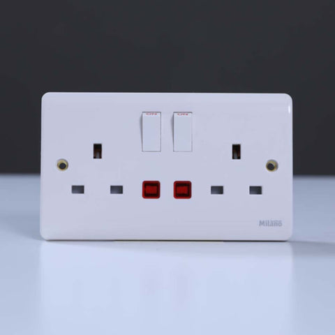MILANO | 13A Double Switched Socket With Neon, Whit | 210800600003