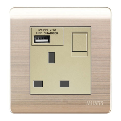 MILANO | 13A Socket With Neon With Usb Gd | 210802700001