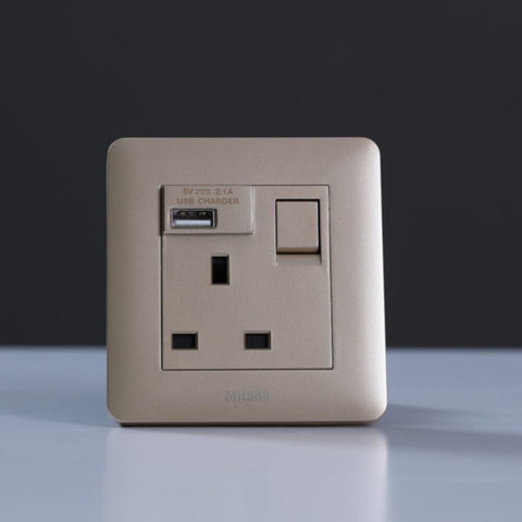 MILANO | 13A Single Switched Socket Neon With Usb G | 210802700003