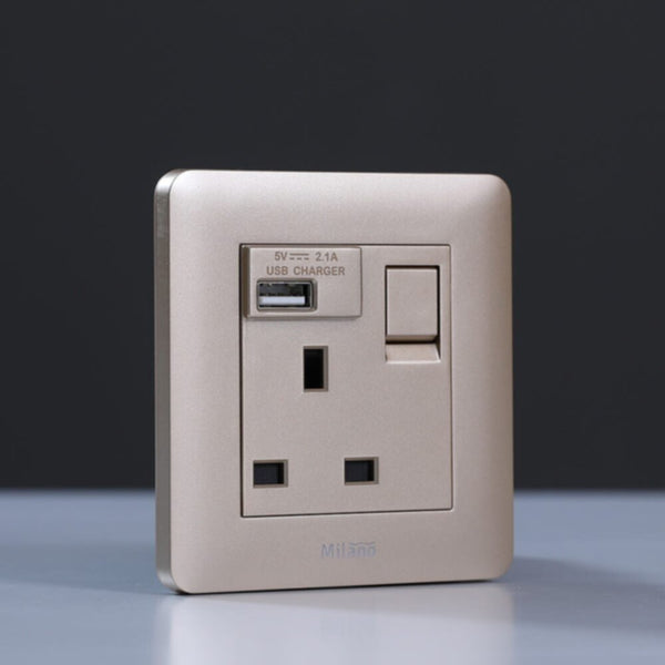 MILANO | 13A Single Switched Socket Neon With Usb G | 210802700003