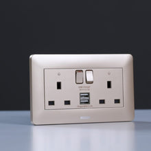 MILANO | 13A Twin Switched Socket Neon With Usb Gd | 210802700004