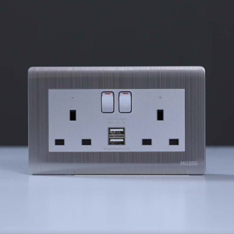 MILANO | 13A 2 Gang Socket With Neon With Usb Sl | 210802800002