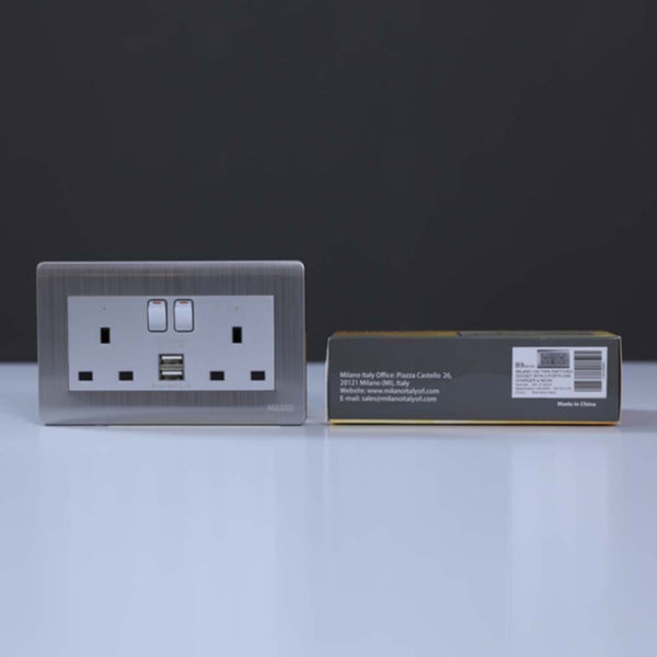 MILANO | 13A 2 Gang Socket With Neon With Usb Sl | 210802800002