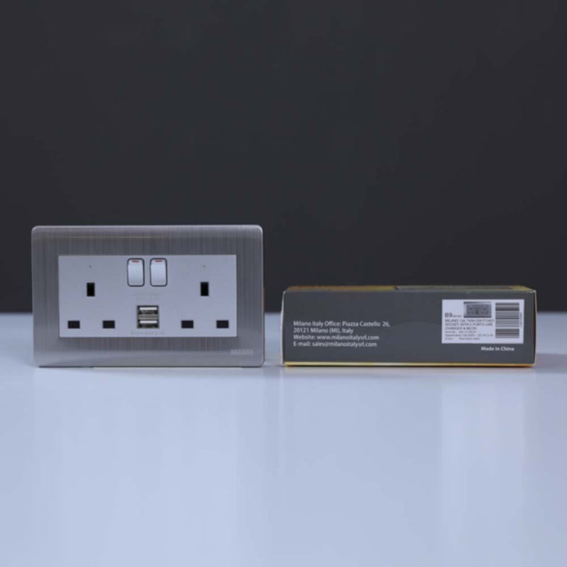 MILANO | 13A 2 Gang Socket With Neon With Usb Sl | 210802800002