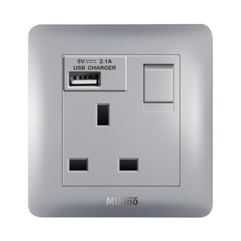 MILANO | 13A Single Switched Socket Neon With Usb S | 210802800003