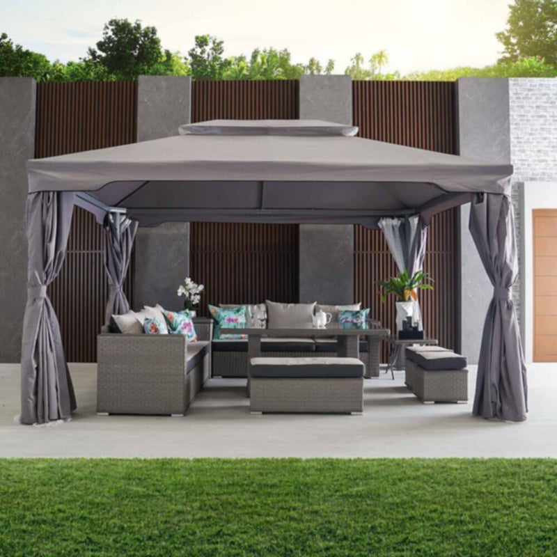 DANUBE | Roma Aluminium Gazebo with Curtains and Mosquito Nets - Grey - 3X4 m | 231202707703