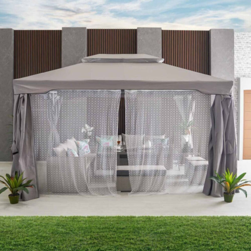 DANUBE | Roma Aluminium Gazebo with Curtains and Mosquito Nets - Grey - 3X4 m | 231202707703