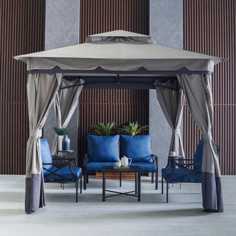 DANUBE | Delight Steel Gazebo with Curtain Grey 2.7x2.7 M | 231202707705