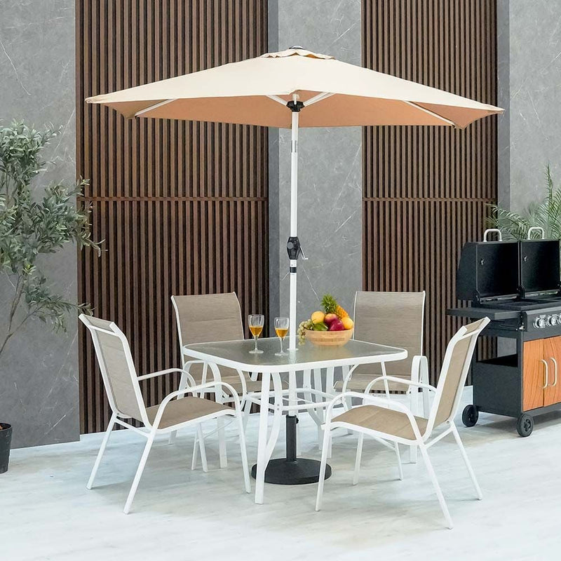 DANUBE | Eve 1 + 4-Seater Textilene Dining Set with Umbrella White Khaki | 231202707901