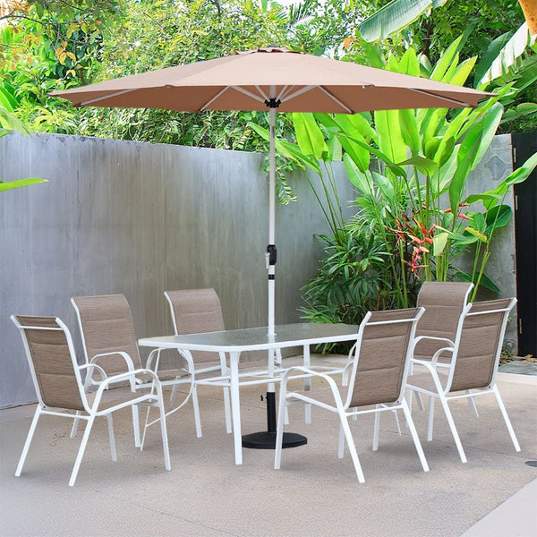 DANUBE | Eve 1 + 6 Seater Textilene Dining Set White Khaki | 231202707902