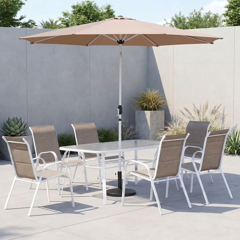 DANUBE | Eve 1 + 6-Seater Textilene Dining Set White Khaki | 231202707902