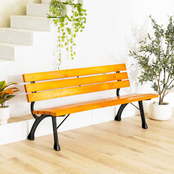 DANUBE | Inaya Cast Iron Park Bench Natural Wood Black | 231202708374