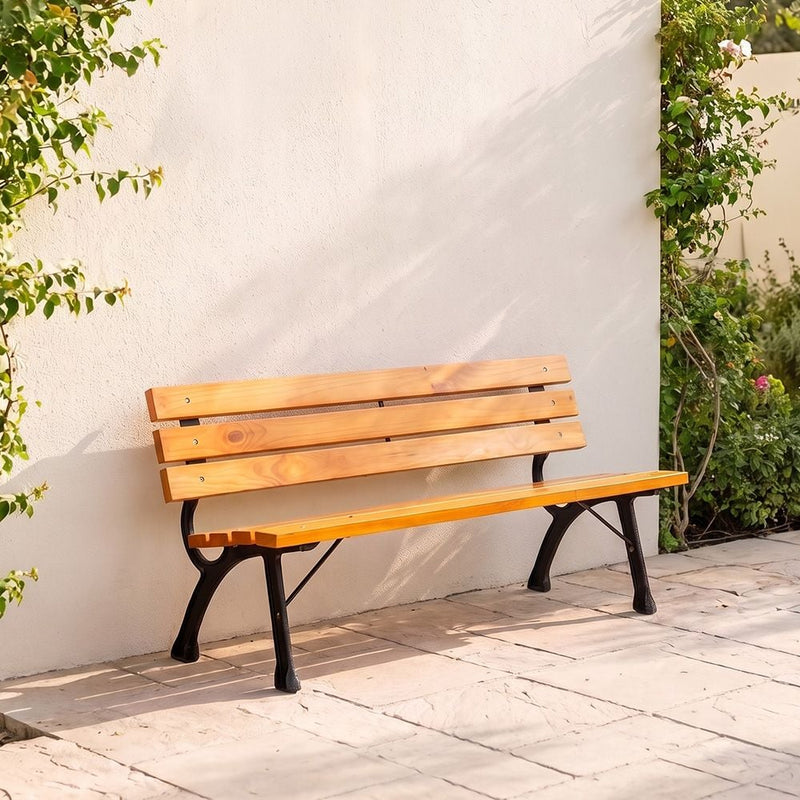 DANUBE | Inaya Cast Iron Park Bench-Natural Wood/Black |