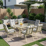 DANUBE | Polaris 1 + 6 Seater Dining Set Blue Grey Stripe | 231202708397