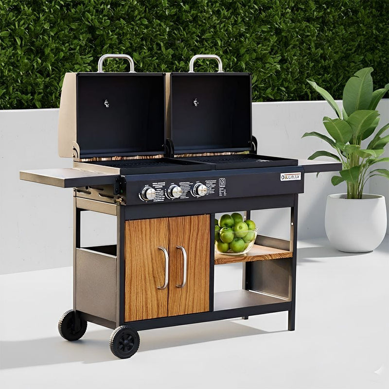 DANUBE | Inferno Hybrid (Gas + Charcoal) 3-Burner BBQ Grill-Black | 231202708819