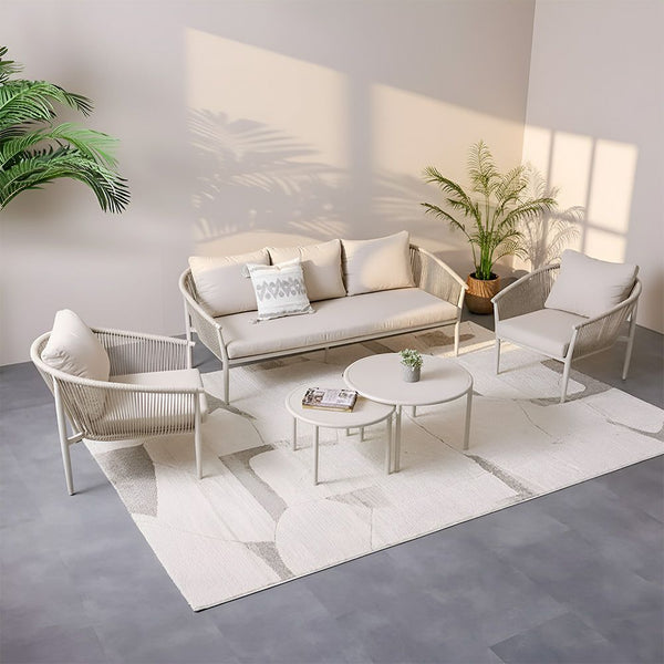 DANUBE | Santa Cruz 5 Seater Aluminum Rope Sofa Set with 2 Tables Beige | 231202709391
