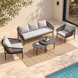 DANUBE | Santa Cruz 5-Seater Aluminum Rope Sofa Set with 2 Tables Grey | 231202709392