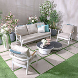 DANUBE | Genova 5-Seater Aluminum Sofa Set with 2 Tables-Beige White | 231202709406