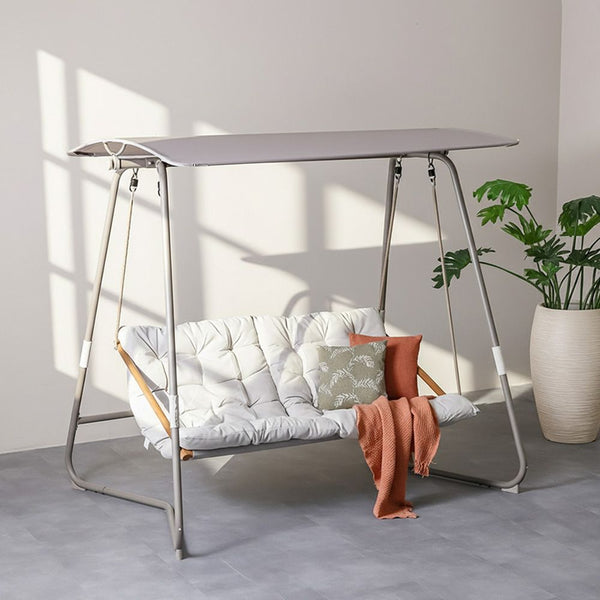 DANUBE | Lima 3 Seater Swing with Canopy Grey Green Teak Beige | 231202709694