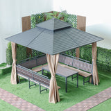 DANUBE | Titan Metal Gazebo with Seating Grey Brown 3x3 M | 231202709773
