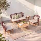 DANUBE | Cherry 4-Seater Sofa Set + 2 Coffee Tables-Cherry/Brown Multi Color | 231202709817