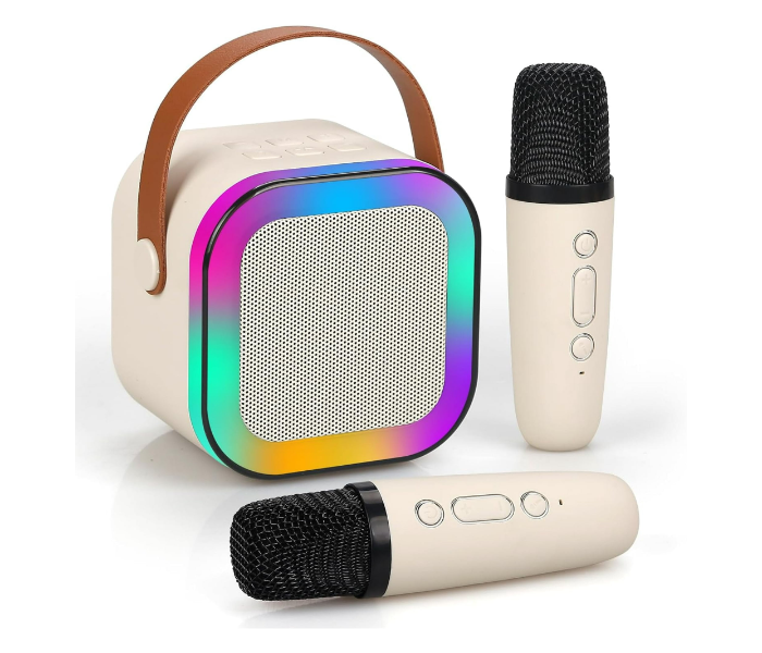 K12 Dual Microphone Karaoke Bluetooth Speaker RGB Light Two 5W Speakers Sound Subwoofer Boombox Support Multiple Input Modes, White | JPO2762