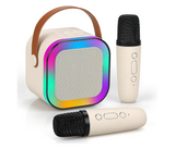 K12 Dual Microphone Karaoke Bluetooth Speaker RGB Light Two 5W Speakers Sound Subwoofer Boombox Support Multiple Input Modes, White | JPO2762