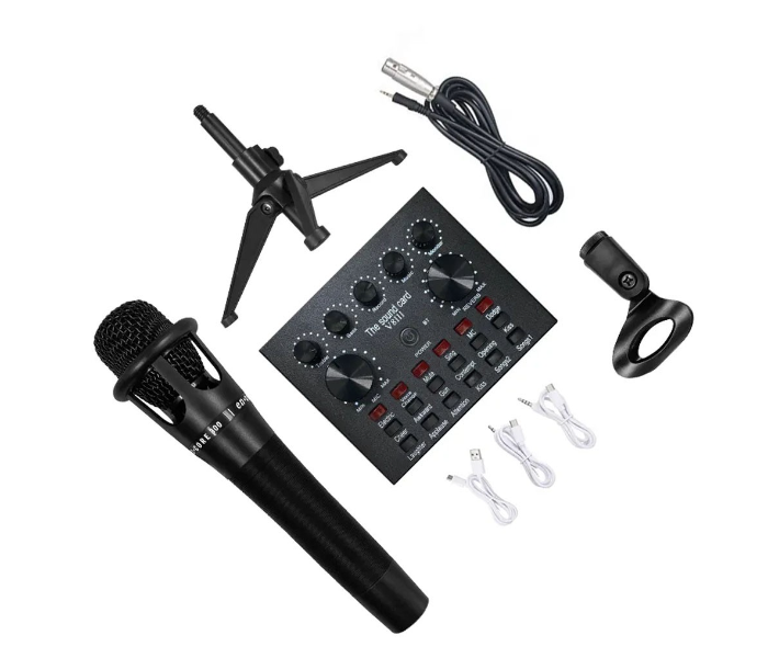 V8 Multifunctional Intelligent Volume Adjustable Audio Mixer Sound Card for Computer PC Live Sound with Microphone | JPO6646