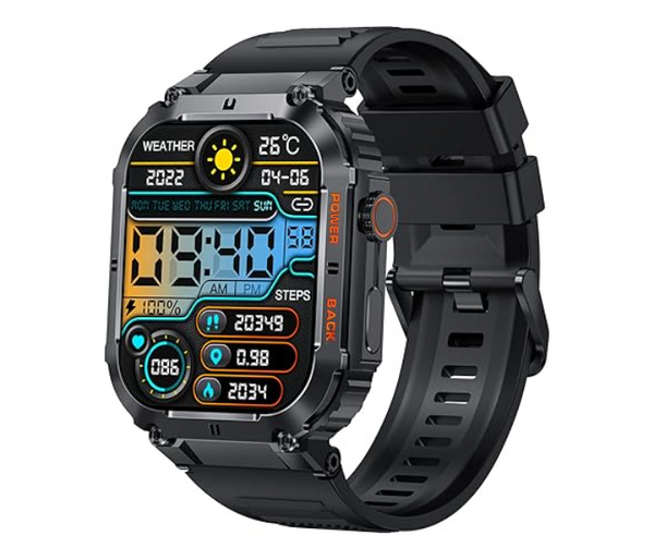 Military Smart Watches for Men 1.96” HD Big Screen Rugged Smart Watch (Answer/Dial Calls) Outdoor Tactical Sports Watch Fitness Tracker Smartwatch for iPhone Compatible with Android Phones | JPO3276