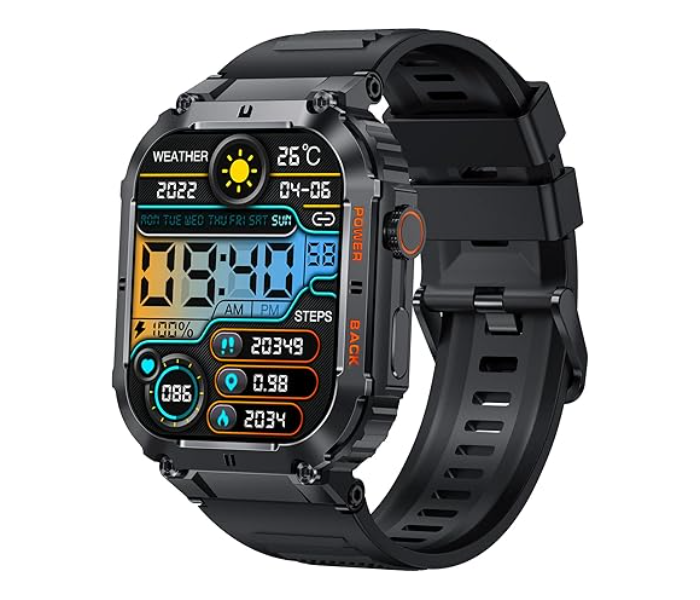 Military Smart Watches for Men 1.96” HD Big Screen Rugged Smart Watch (Answer/Dial Calls) Outdoor Tactical Sports Watch Fitness Tracker Smartwatch for iPhone Compatible with Android Phones | JPO3276