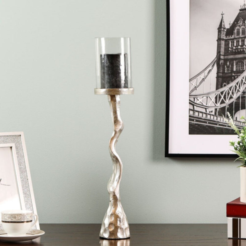 DANUBE | Arianna Twisted Pillar Candle Holder 10x10x48 cm - Silver | 290104600810